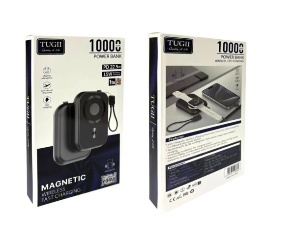 Внешний аккумулятор (power bank) 10000мАч PD 20Вт QC 22,5Вт 38Вт*ч 3 в 1 MagSafe TUGII Y04W