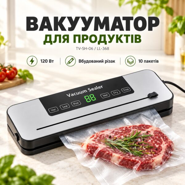 Вакууматор для продуктов 120W с встроенным резаком и 10 пакетами TV-SH-06/LL-368