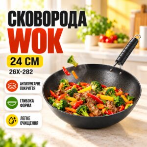 Сковорода Wok 24см 26X-282 антипригарная Чёрная