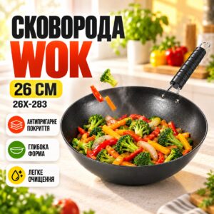 Сковорода Wok 26см 26X-283 антипригарная Черная