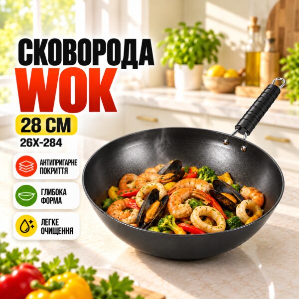 Сковорода Wok 28см 26X-284 антипригарная Чёрная