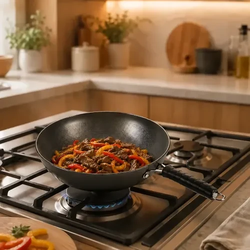 Сковорода Wok 30 см Benson (26X-285) алюминиевая с антипригарным покрытием, ручка на клепках, для всех видов плит и индукции