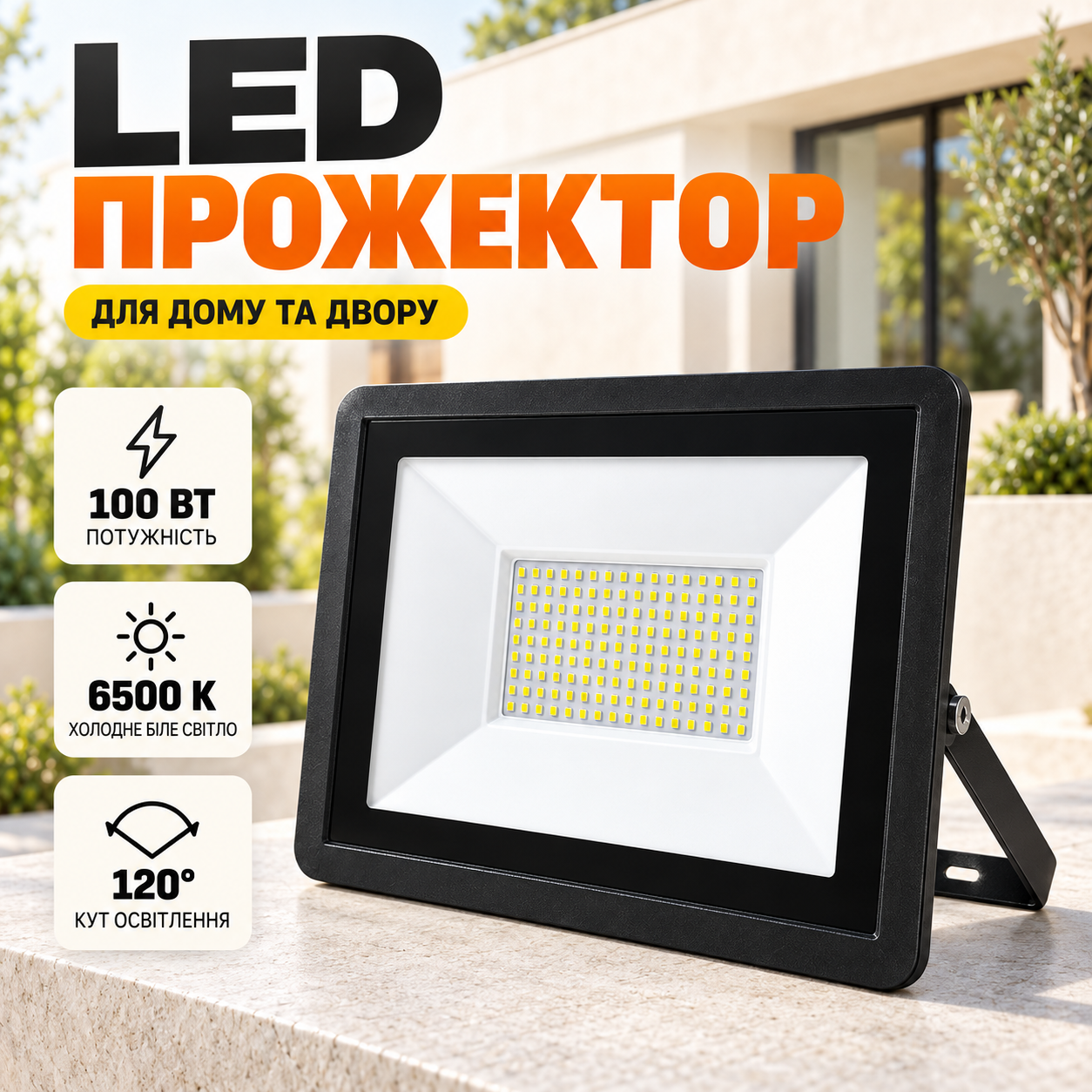 Прожектор светодиодный AEON LED 100W / Уличный LED светильник / Светодиодный фонарь-прожектор от 220 В
