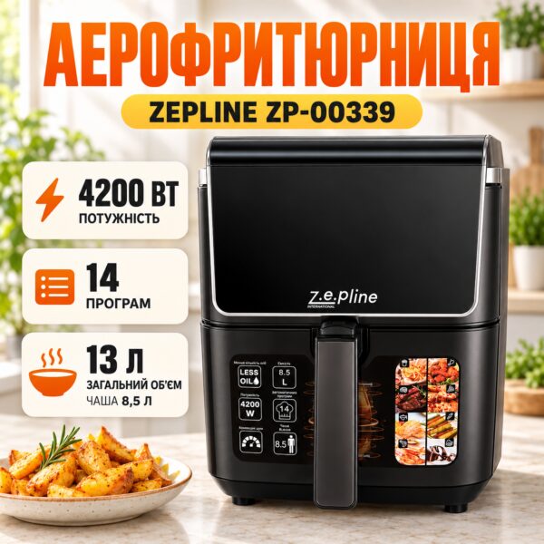 Аэрофритюрница 13 л с двумя тэнами 4200 Вт Zepline ZP-00339 на 14 программ со съемным колшиком и силиконовой формой