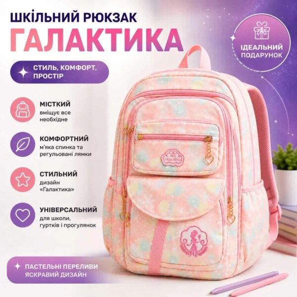 Детский школьный рюкзак «Галактика» (Розовый)