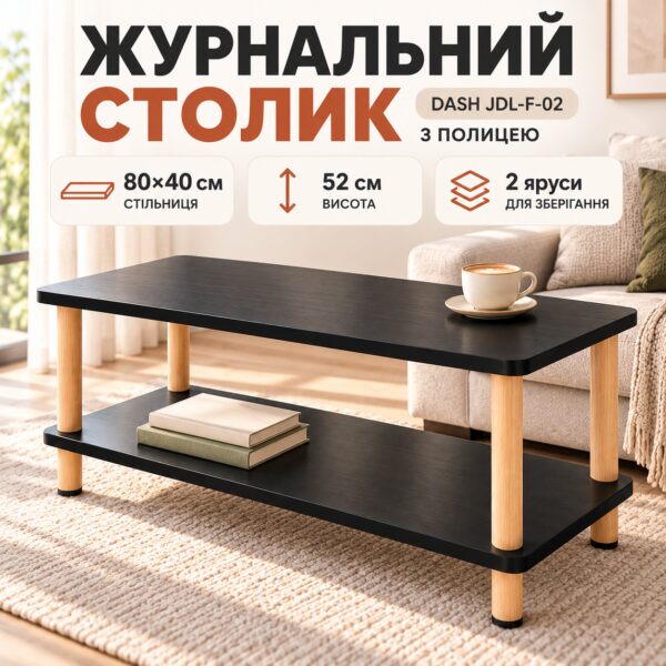 Черный Журнальный столик 40х80х52 см / Прямоугольный столик с полкой Dash JDL-F-02