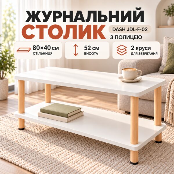 Белый Журнальный столик 40х80х52 см / Прямоугольный столик с полкой Dash JDL-F-02